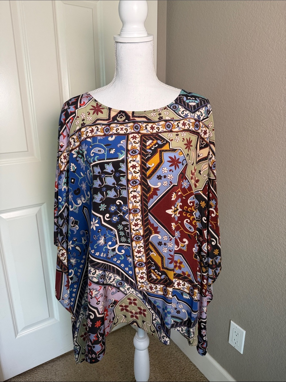 Johnny Was Multi-Color Patchwork Tunic - Blue, Red, Tan, Black